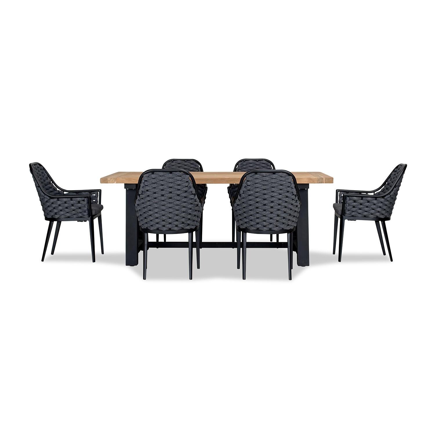 Chloe Bay 6 Seat Reclaimed Teak Patio Dining Set in Black by Lakeview - Front View - White Background thumbnail