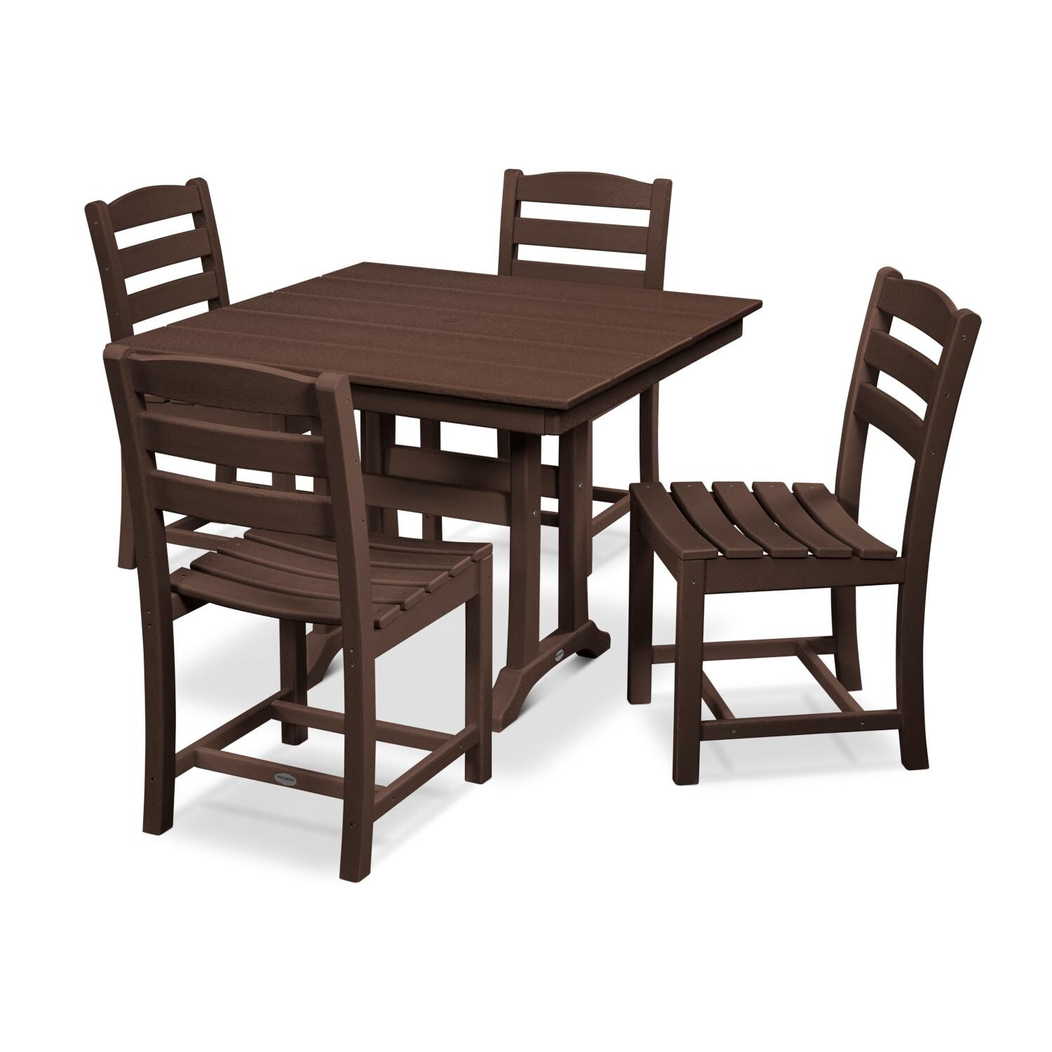 POLYWOOD La Casa Cafe Mahogany 5 Piece Farmhouse Trestle Side Chair Dining Set thumbnail