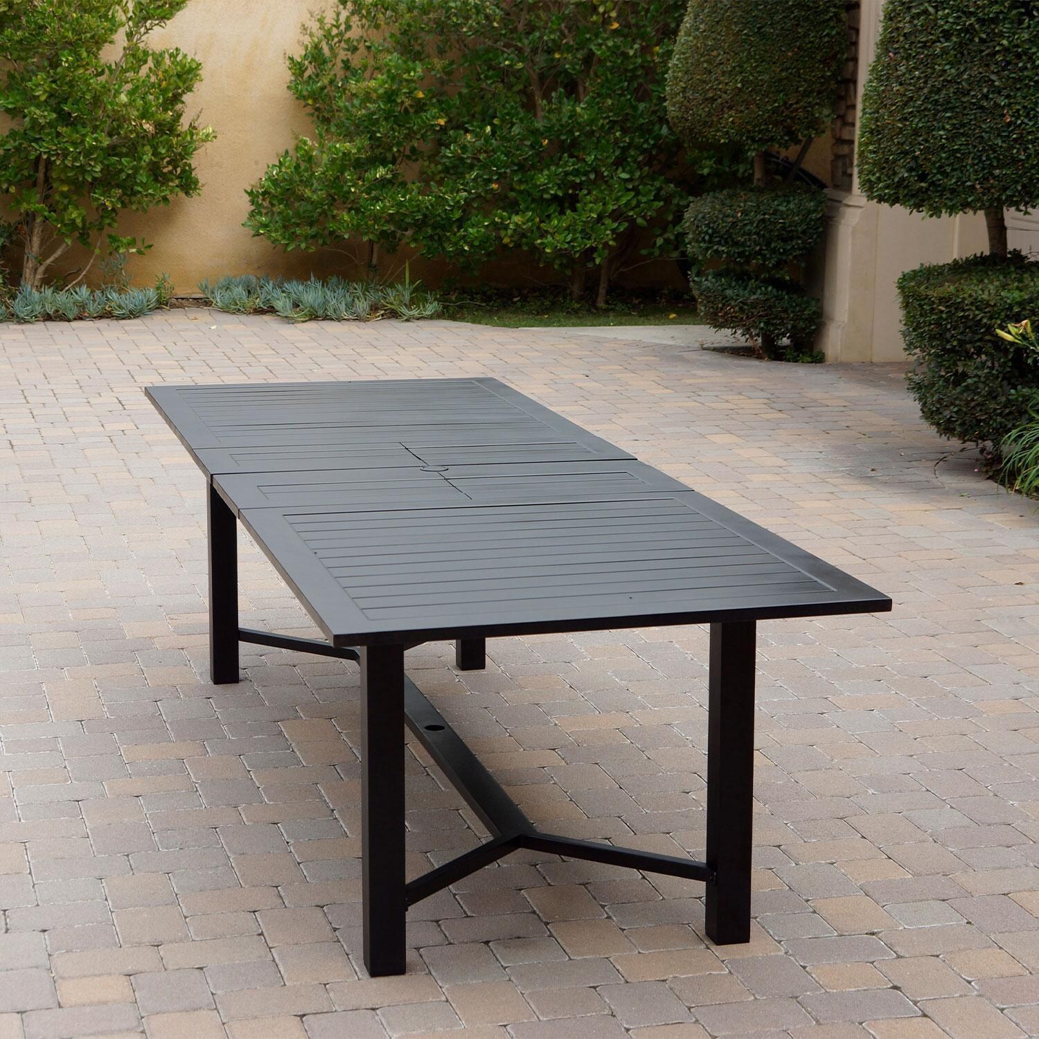 Atlantis 91 X 114 Inch Rectangular Antique Bronze Aluminum Dining Table w/ Extension By Darlee - Dining Table - Side View - Lifestyle thumbnail