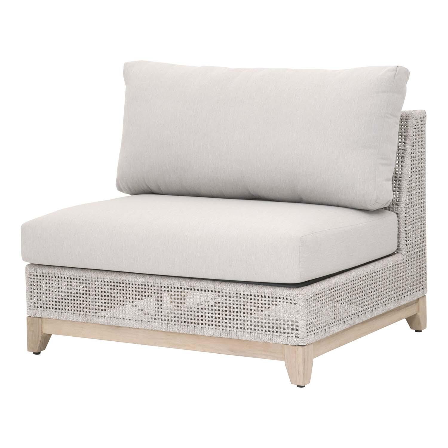 Lakeview Ranch Pointe Woven Rope Armless Sofa Chair in Taupe & White - Angled View thumbnail