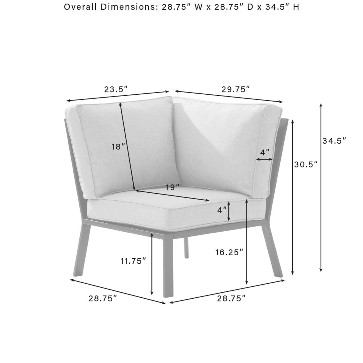 Ultimate Patio UP-92608MB-CL 5Pc Outdoor Sectional Set W/ Fire Table in Charcoal Gray - Middle Section Dimensions - Diagram thumbnail