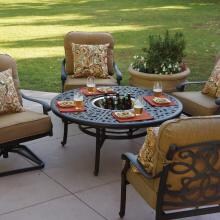 Darlee Santa Monica 5 Piece Cast Aluminum Patio Fire Pit Conversation Seating Set - Fire Pit BBQ Table With Ice Bucket Insert image