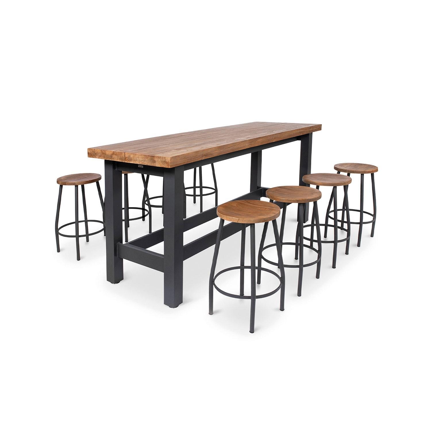 Canada 9 Pc Aluminum/Teak Bar Dining Set By KETTLER - Bar Set - White Background thumbnail