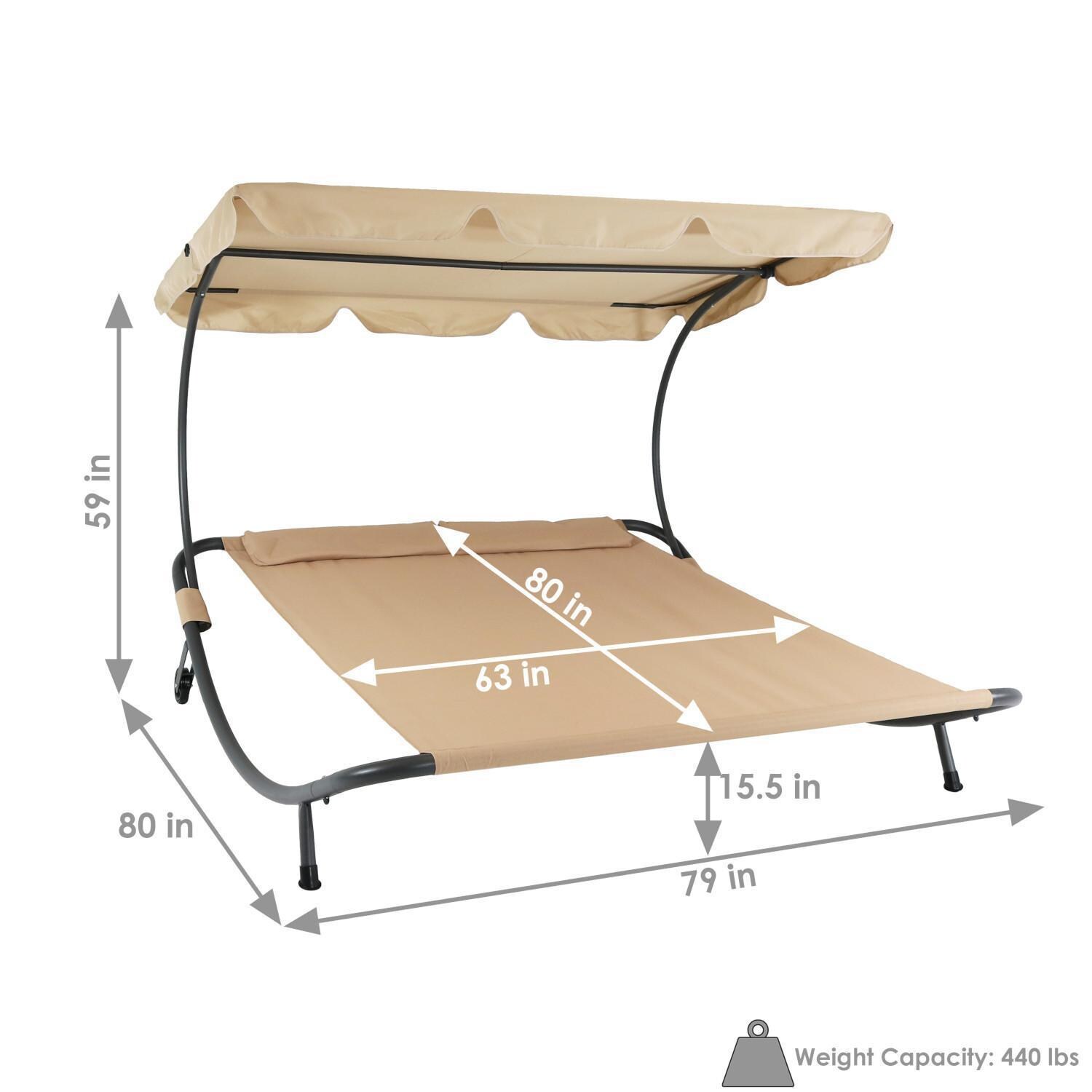 Ultimate Patio Double Modern Outdoor Bed W/ Canopy & Pillows - Dimensional thumbnail