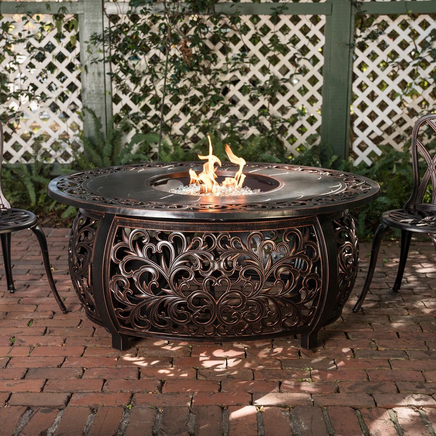 Ultimate Patio WestCay 50,000 BTU Propane Oval Fire Pit Table - Cast Aluminum - 62198 - On the Patio - Lifestyle thumbnail
