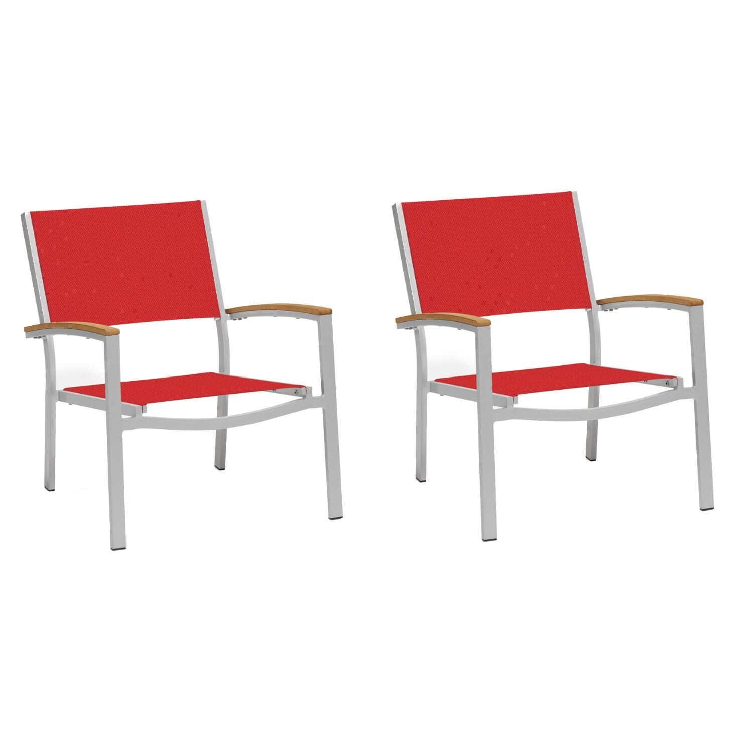 Travira 2 Piece Aluminum Patio Club Chair Set W/ Tekwood Natural Arm Caps By Oxford Garden - Red Sling thumbnail