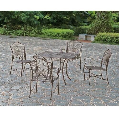 International Caravan Sun Ray 4-Person Wrought Iron Patio Dining Set - Bronze