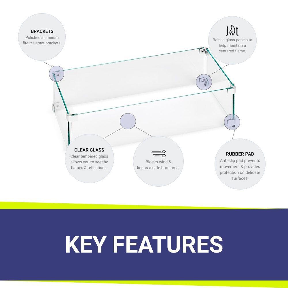 BBQGuys Signature FG-AFPP-30 Polished Glass Flame Guard For 30-Inch Rectangular Drop-In Fire Pit Pans - Feature Bullets thumbnail