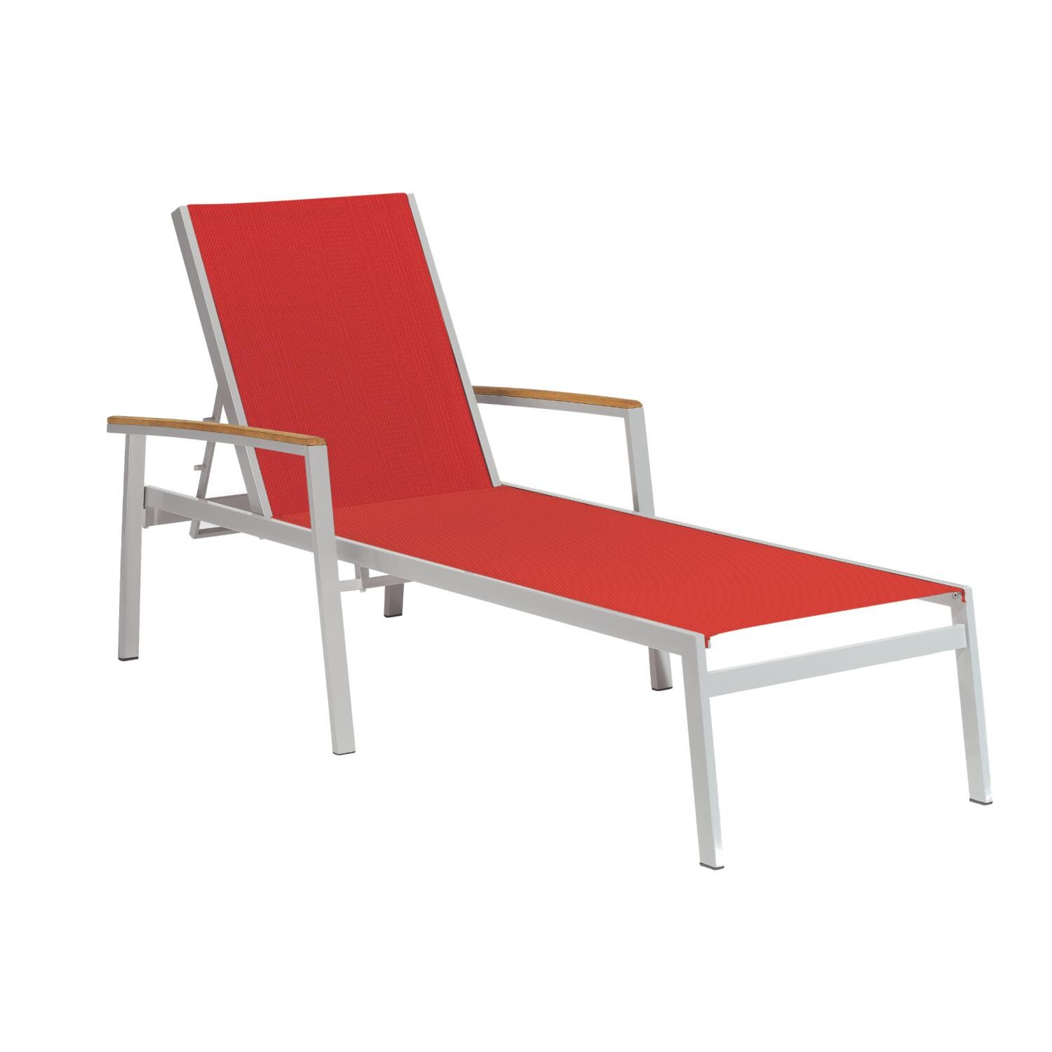 Travira Aluminum Patio Chaise Lounge W/ Tekwood Natural Arm Caps By Oxford Garden - Red Sling thumbnail