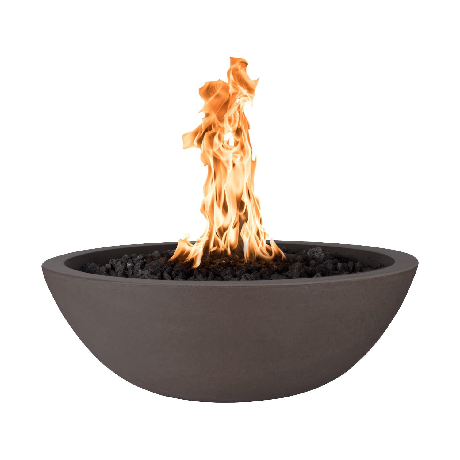 Sedona 48 Inch Round GFRC Natural Gas Fire Bowl in Chocolate by The Outdoor Plus