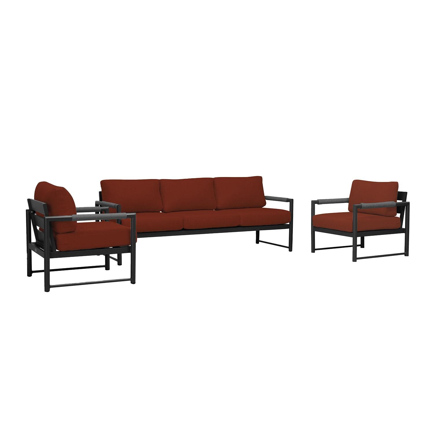 Lakeview AVEBAY-BK-CO-SET141-HN Avenue Bay Black/Carbon 3 Pc Sofa Club Chair Set - Canvas Henna - Angled - White Background thumbnail