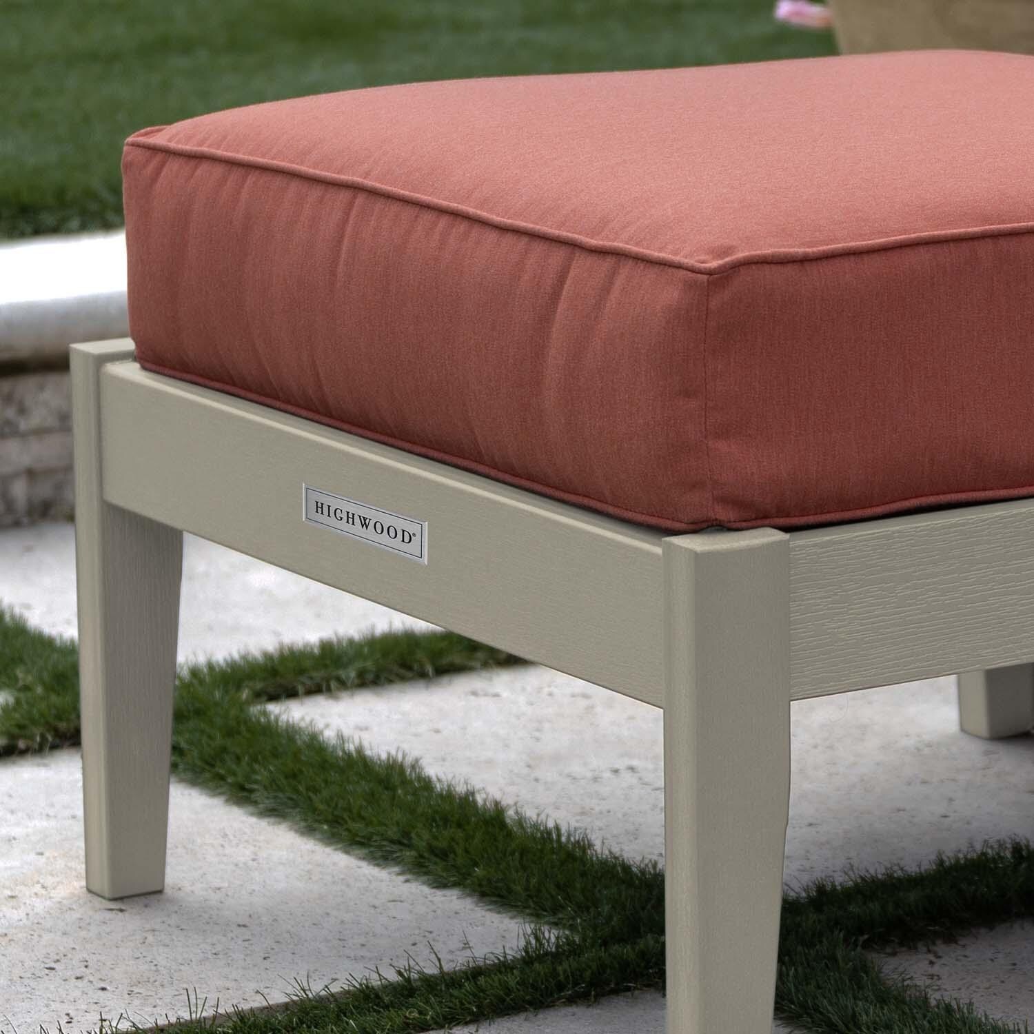 Blushing Bay Recycled Plastic Ottoman in Canvas Persimmon/Whitewash by Lakeview Outdoor Designs - Close Up - Lifestyle thumbnail