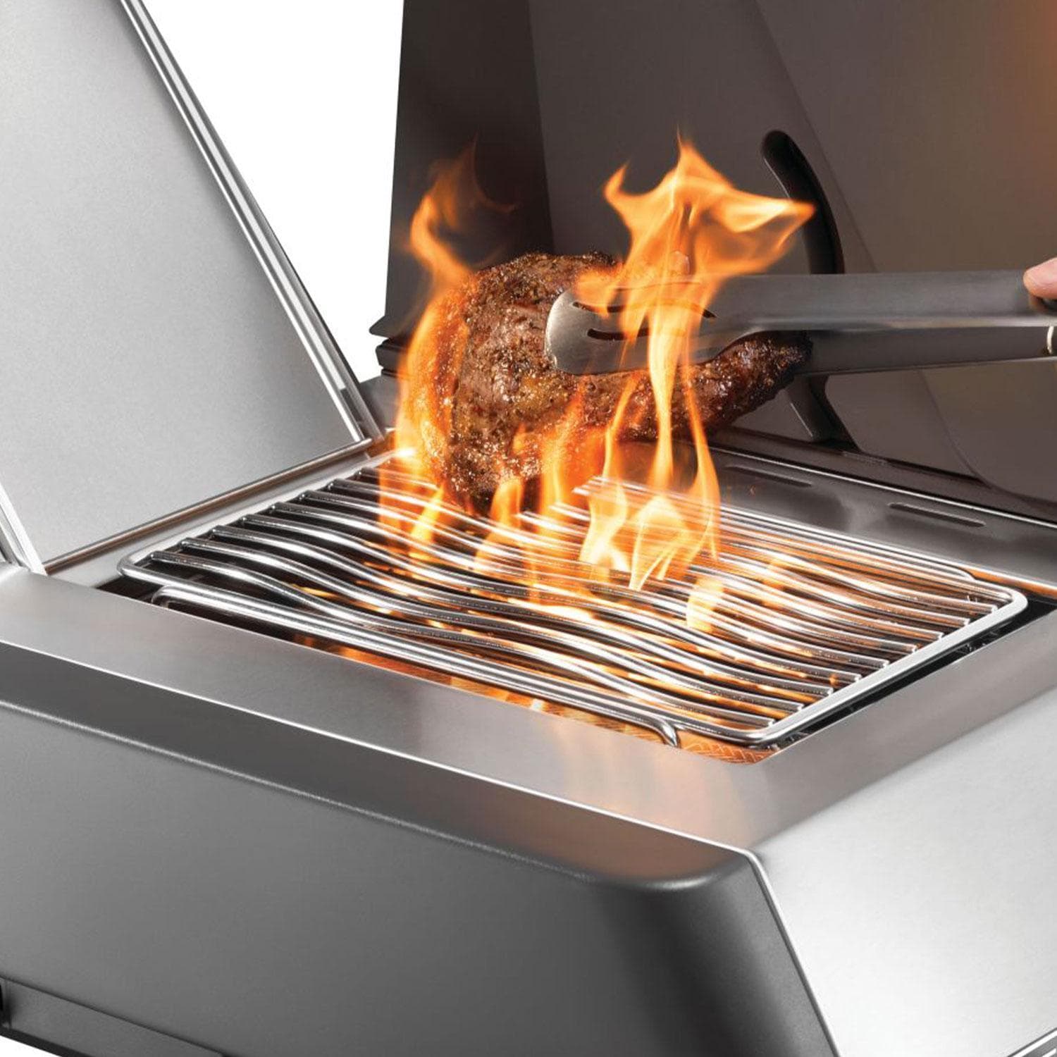Napoleon P665VRSIBNSS Prestige 665 Propane Gas Grill w/ Infrared Side & Rear Burner - Stainless Steel - Side Burner - In Use - Detail thumbnail