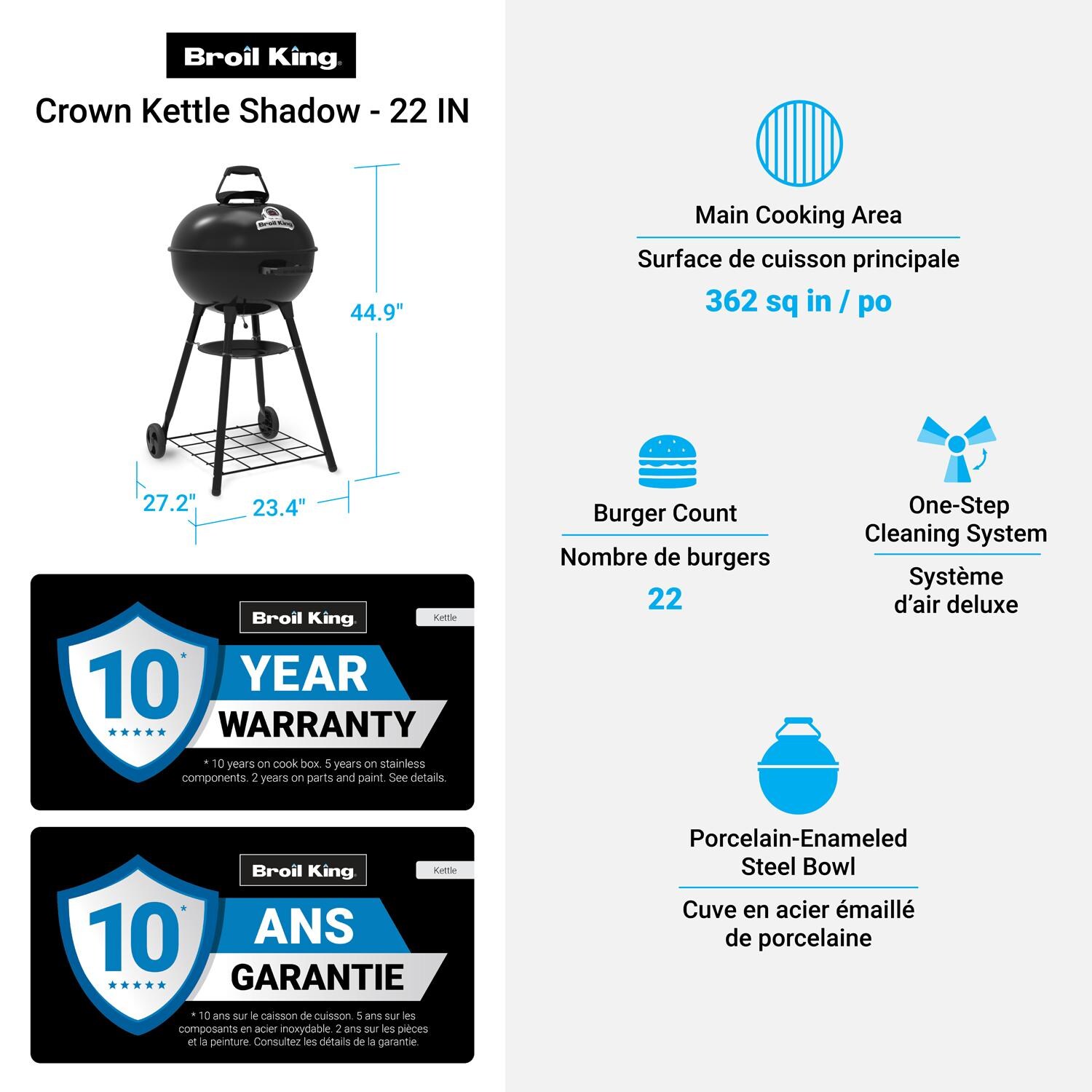 Broil King 401010 Kettle 22 1/2-in Charcoal Grill - Black - Cooking Area - Detail thumbnail