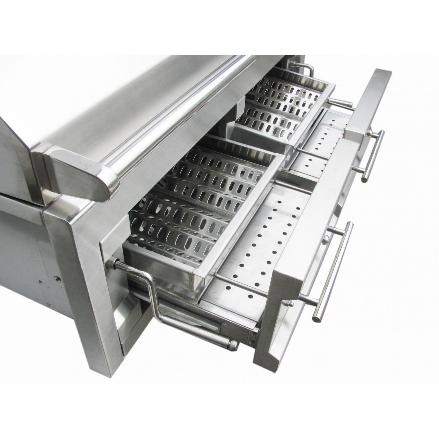 Sunstone 42-Inch Dual Zone Built-In Charcoal Grill - Trays and Drawer Detail thumbnail