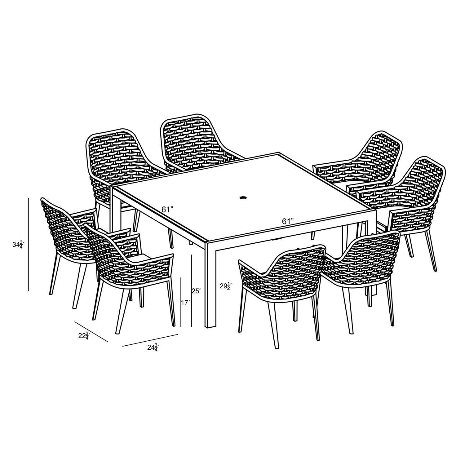 Chloe Bay 9 Pc Aluminum Square Dining Set in Slate by Lakeview - Dimensional thumbnail