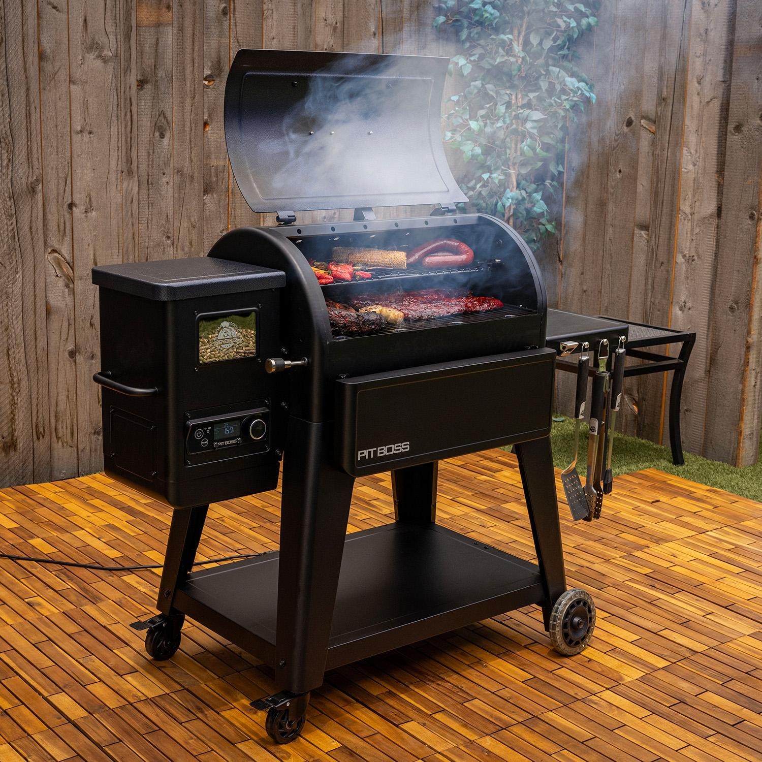 Pit Boss 11111 Navigator 850 Connected Grill - Cooking w/ Lid Open - Lifestyle thumbnail