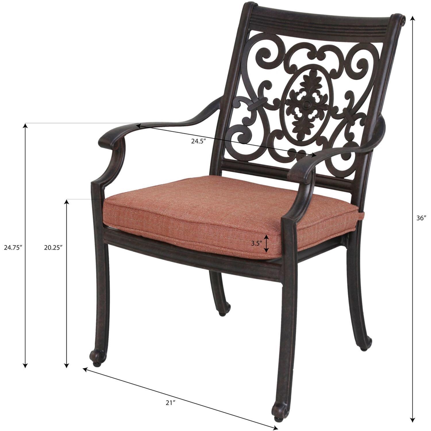 Darlee St. Cruz 9-Piece Patio Dining Set with Cushions and 64 Inch Square Dining Table - Chair Dimensions - Dimensional thumbnail