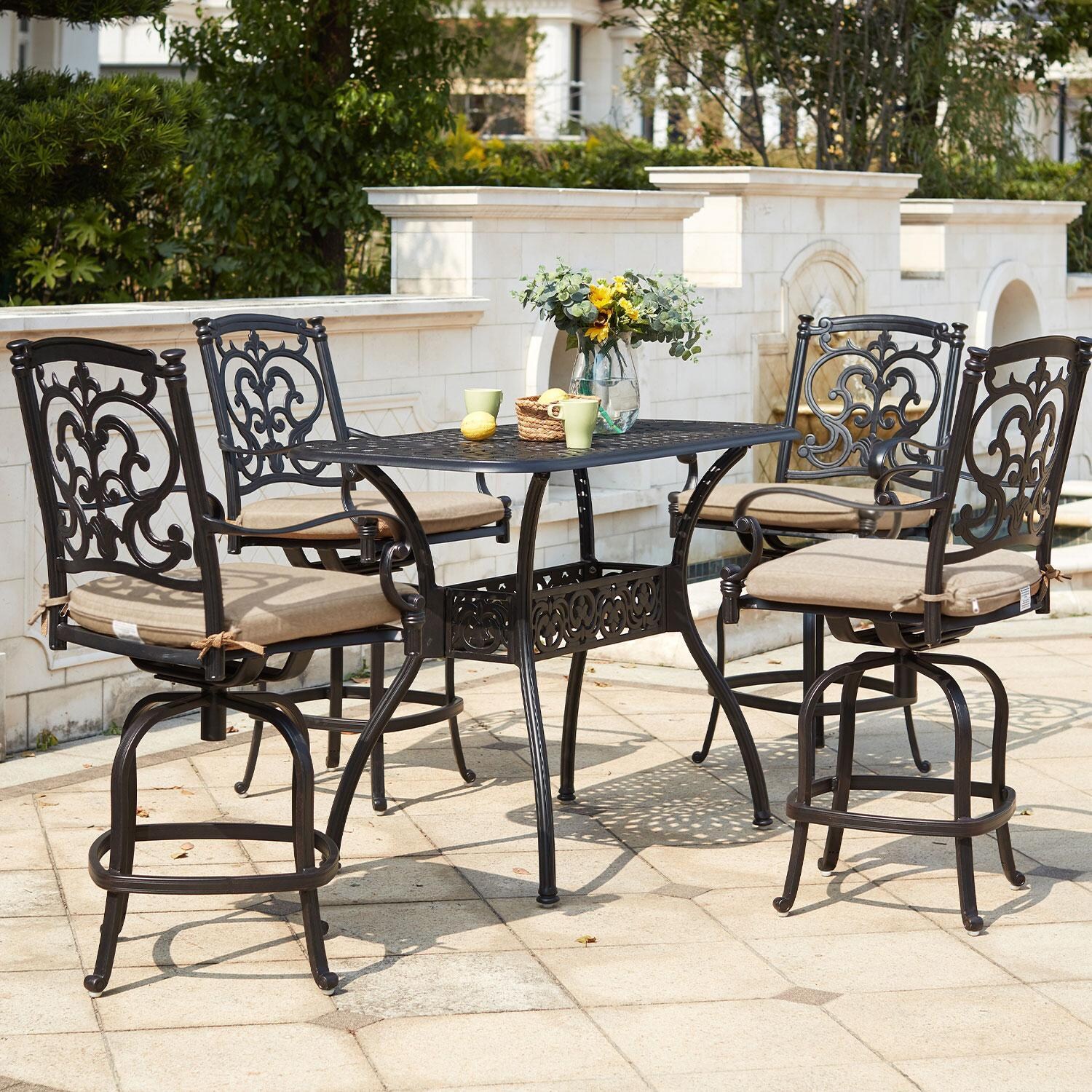 Darlee 201010-5PC-60CB Santa Barbara 5 Piece Counter Height Bar Set W/ 52 X 26 Rectangular Table & Beige Canvas Cushions  thumbnail