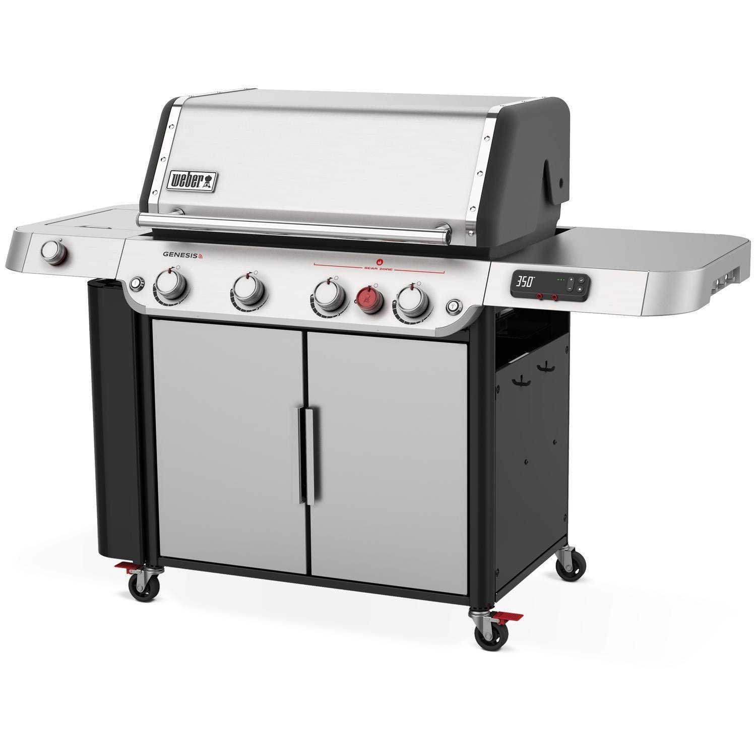 Weber GENESIS 36800001 SPX-435 Propane Gas Smart Grill with Sear Burner & Side Burner - Stainless Steel - Right-Side Angled View - White Background thumbnail