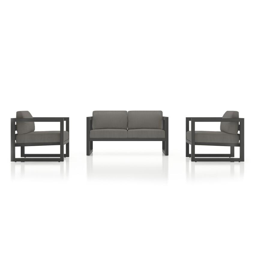 Misty Cove 3 Piece Seating Set in Slate w/Loveseat & Canvas Charcoal Cushions by Lakeview - Side View - White Background thumbnail