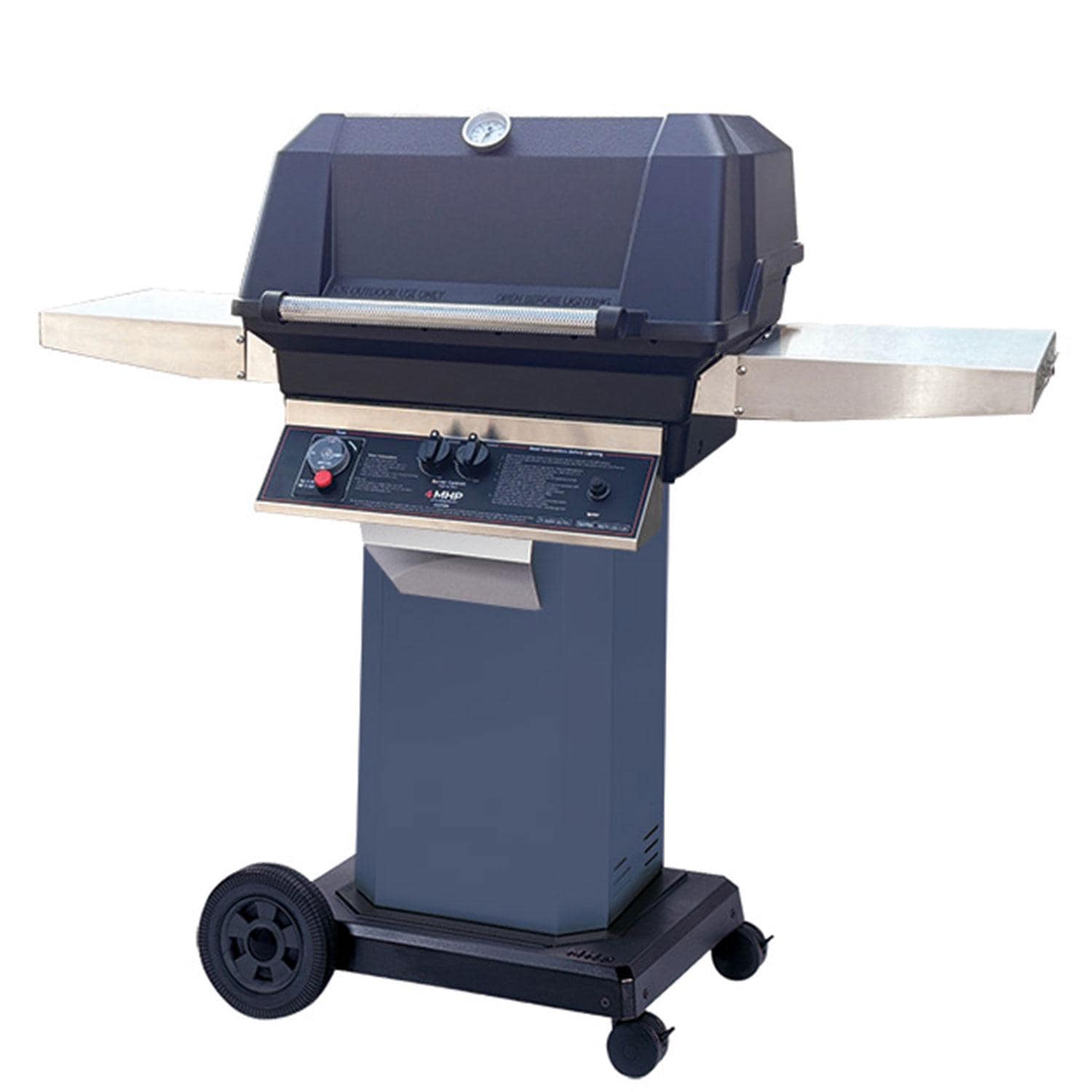 MHP Propane Timer Grill w/ Chicago Blues Grill Column & Portable Base w/ Locking Casters - TMRWNK-P + OCOLCB + OMP