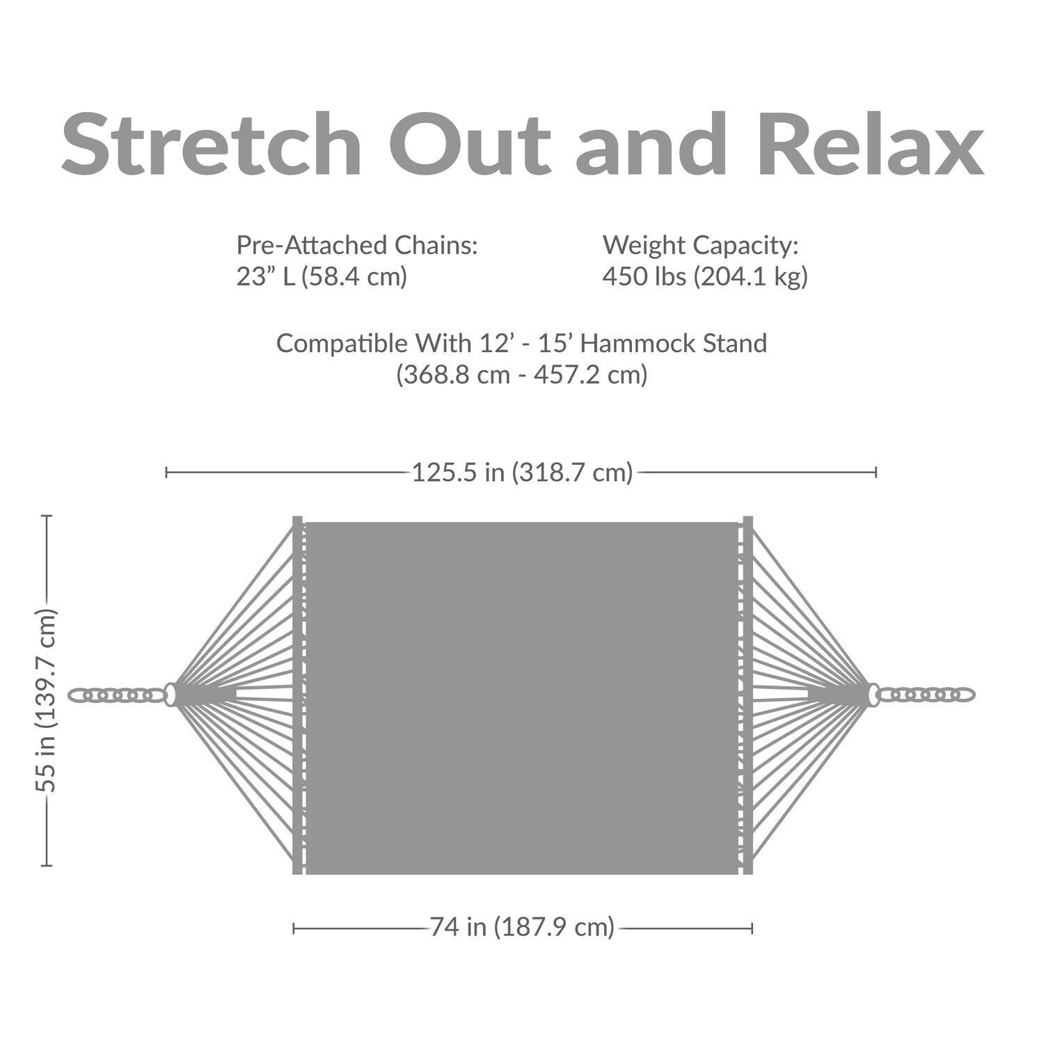 Ultimate Patio Quilted Double Hammock w/ Pillow - Black and White Stripe - Dimensions - Dimensional thumbnail