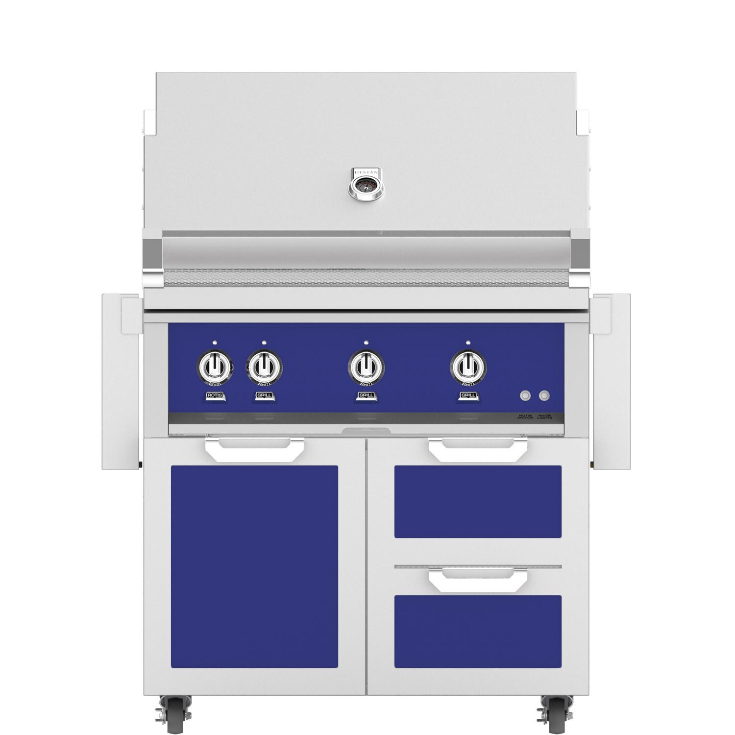 Hestan 36-Inch Natural Gas Grill W/ Rotisserie On Double Drawer & Door Tower Cart - Prince - GABR36-NG-BU