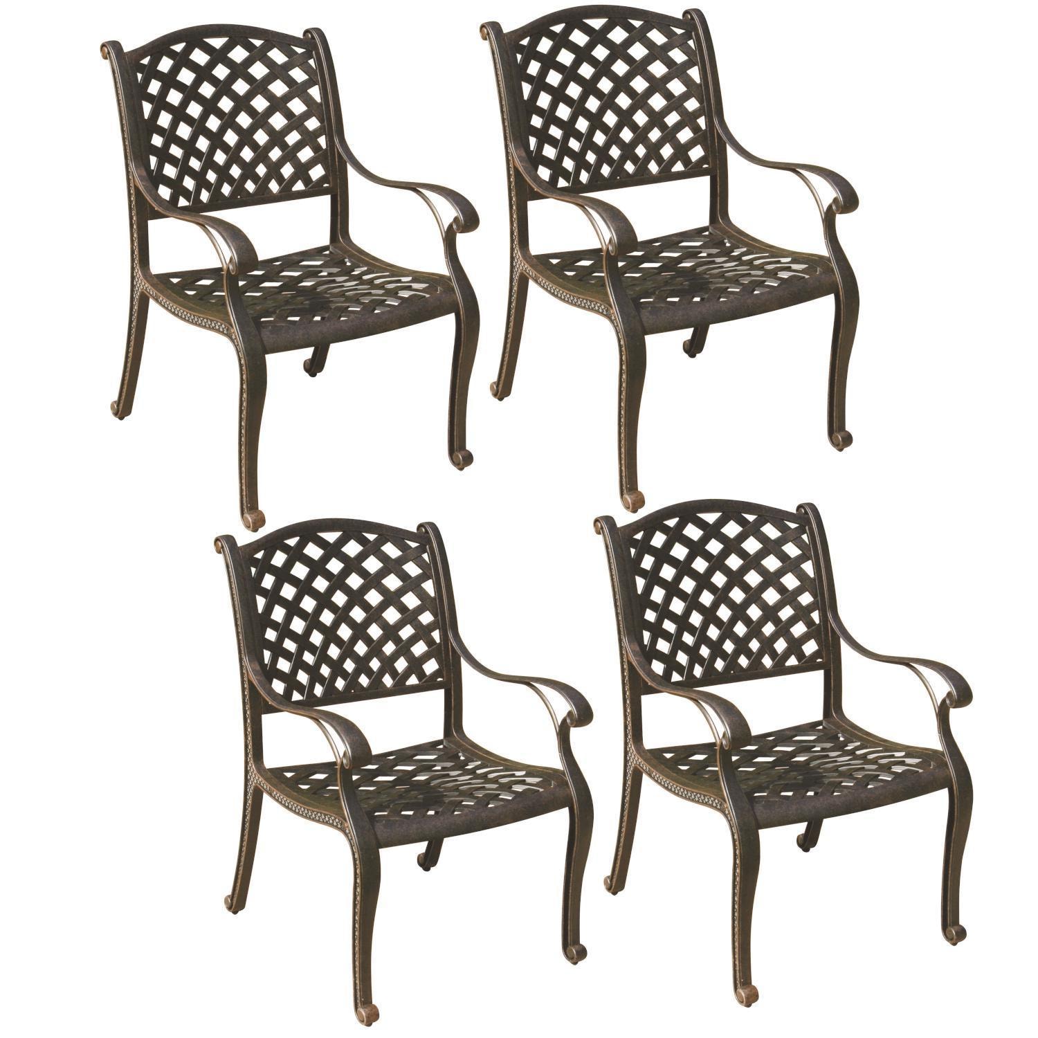 Darlee Nassau Cast Aluminum 4 Pc Set Dining Chair Set in Antique Bronze/Beige Canvas by - B/DL13-1-4-S