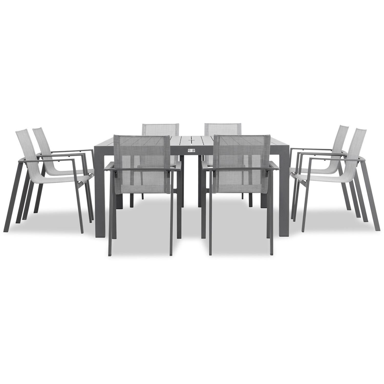 Spring Bay 8 Seat Square Dining Set in Slate - Front View - White Background thumbnail