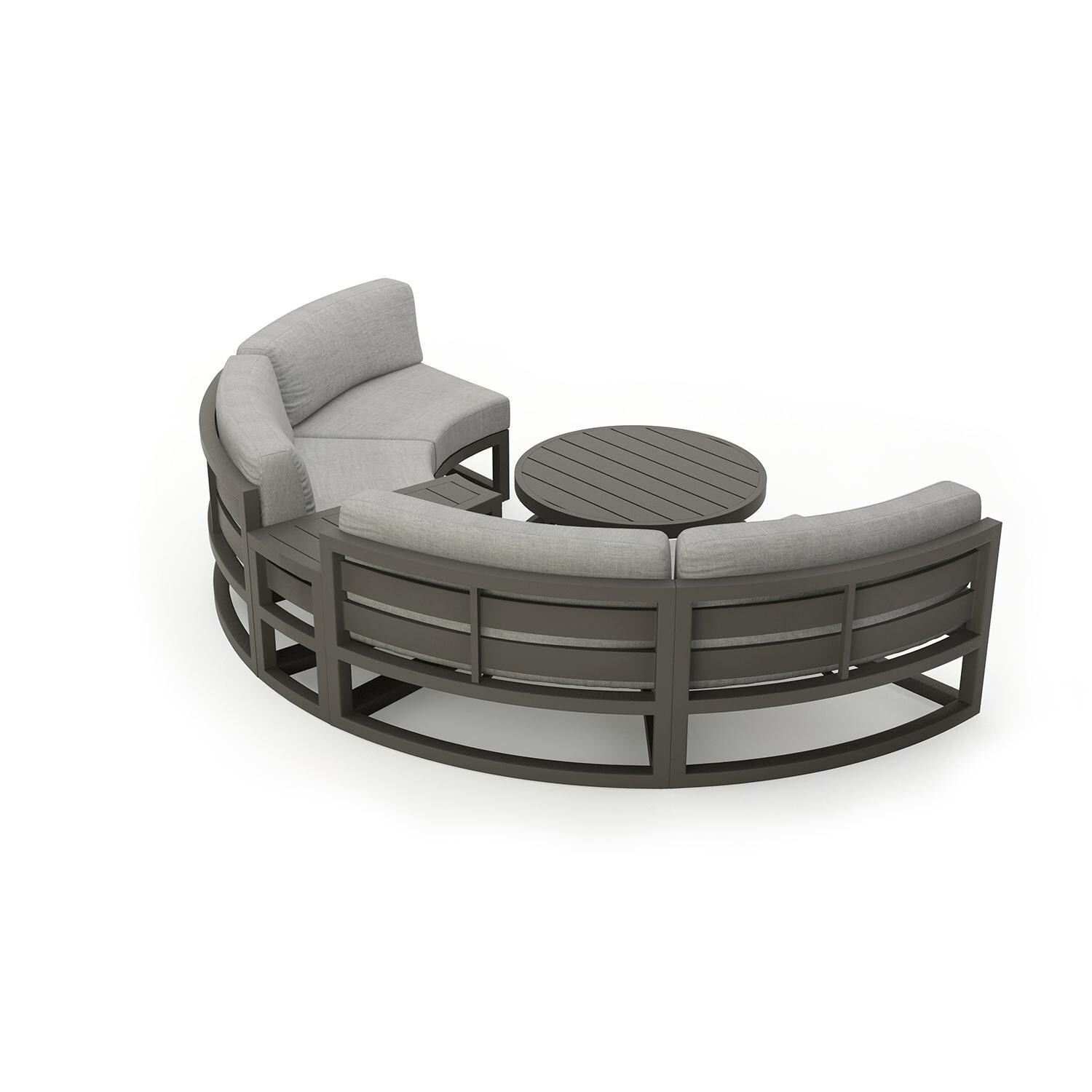 Misty Cove 4 Piece Curve Sectional Set in Slate w/Coffee Table & Cast Silver Cushions by Lakeview - Complete Set - White Background