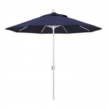 California Umbrella 9 Ft. Octagonal Aluminum Push Button Tilt Patio Umbrella W/ Crank Lift & Aluminum Ribs - Matted White Frame / Sunbrella Canvas Navy Canopy