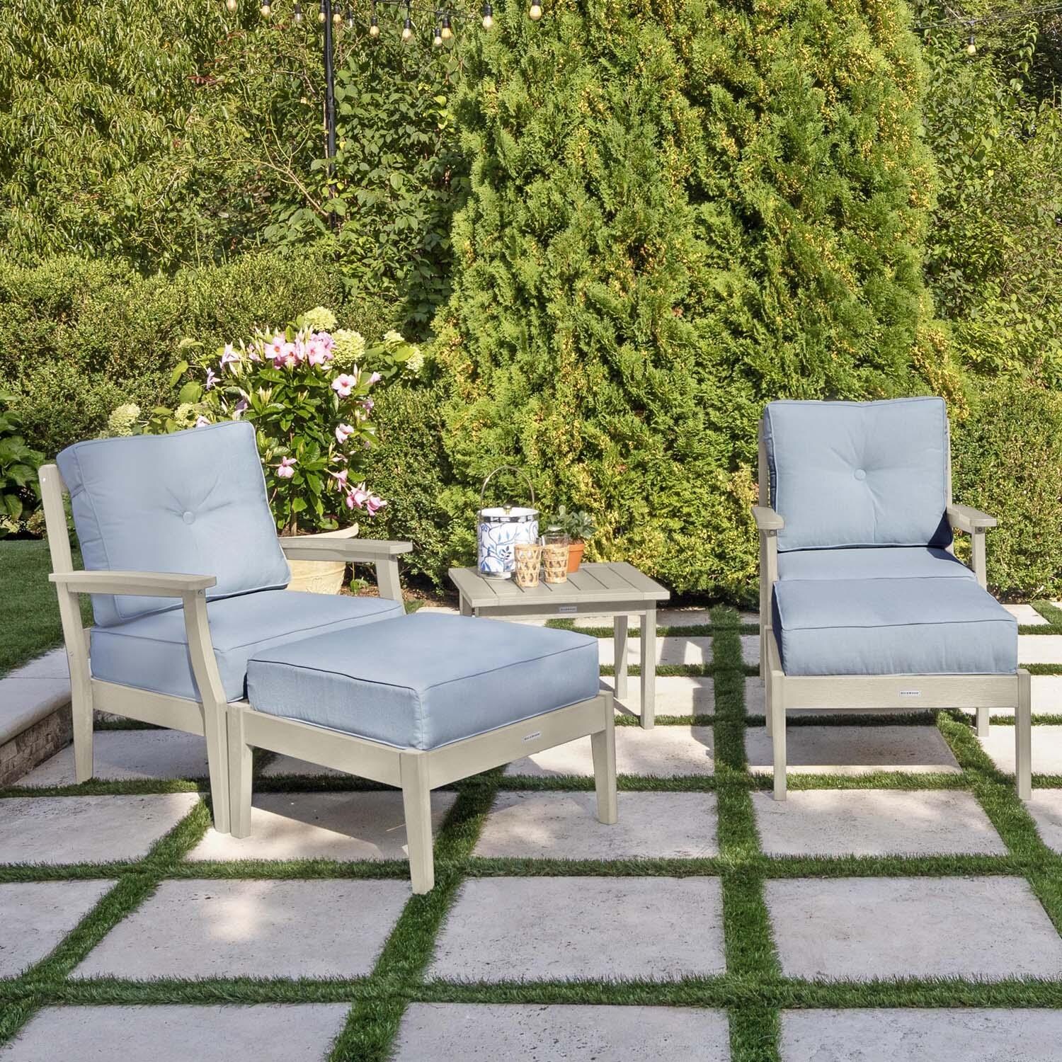 Blushing Bay 5 Pc Recycled Plastic Seating Set in Bliss Dew/Whitewash by Lakeview Outdoor Designs - Left Angled - Lifestyle thumbnail