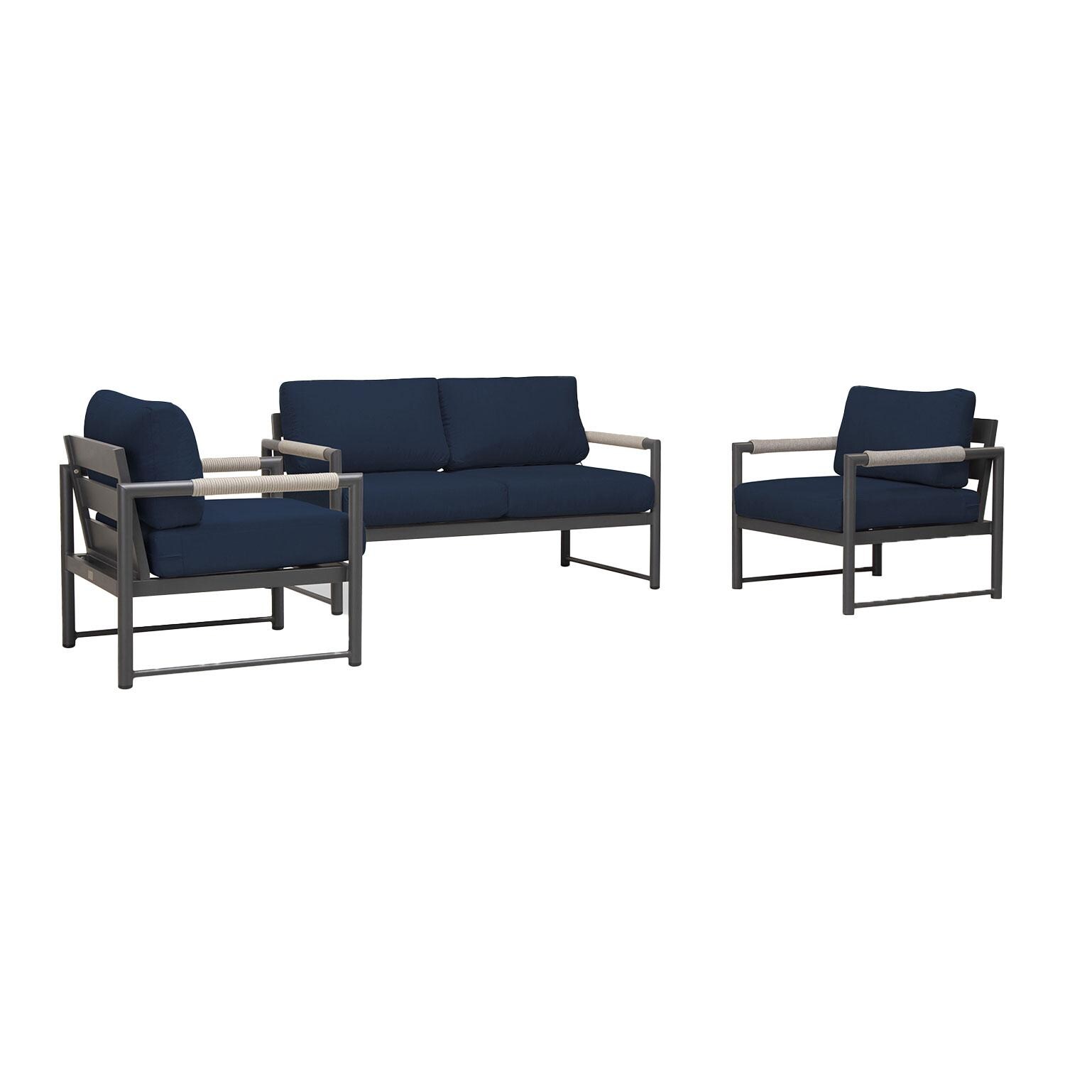 Lakeview AVEBAY-SL-PG-SET120-IN Avenue Bay Slate/Pebble Gray 3 Pc Loveseat Set - Spectrum Indigo - Angled - White Background thumbnail