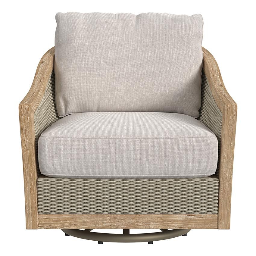 Cambria Teak Swivel Club Chair in Light Wood/Canvas Canvas by Sunset West - Front - White Background thumbnail