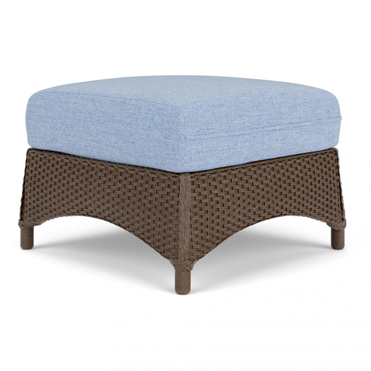Lloyd Flanders Mandalay Ottoman in Bark Finish with Demo Skyway Fabric - Angled thumbnail