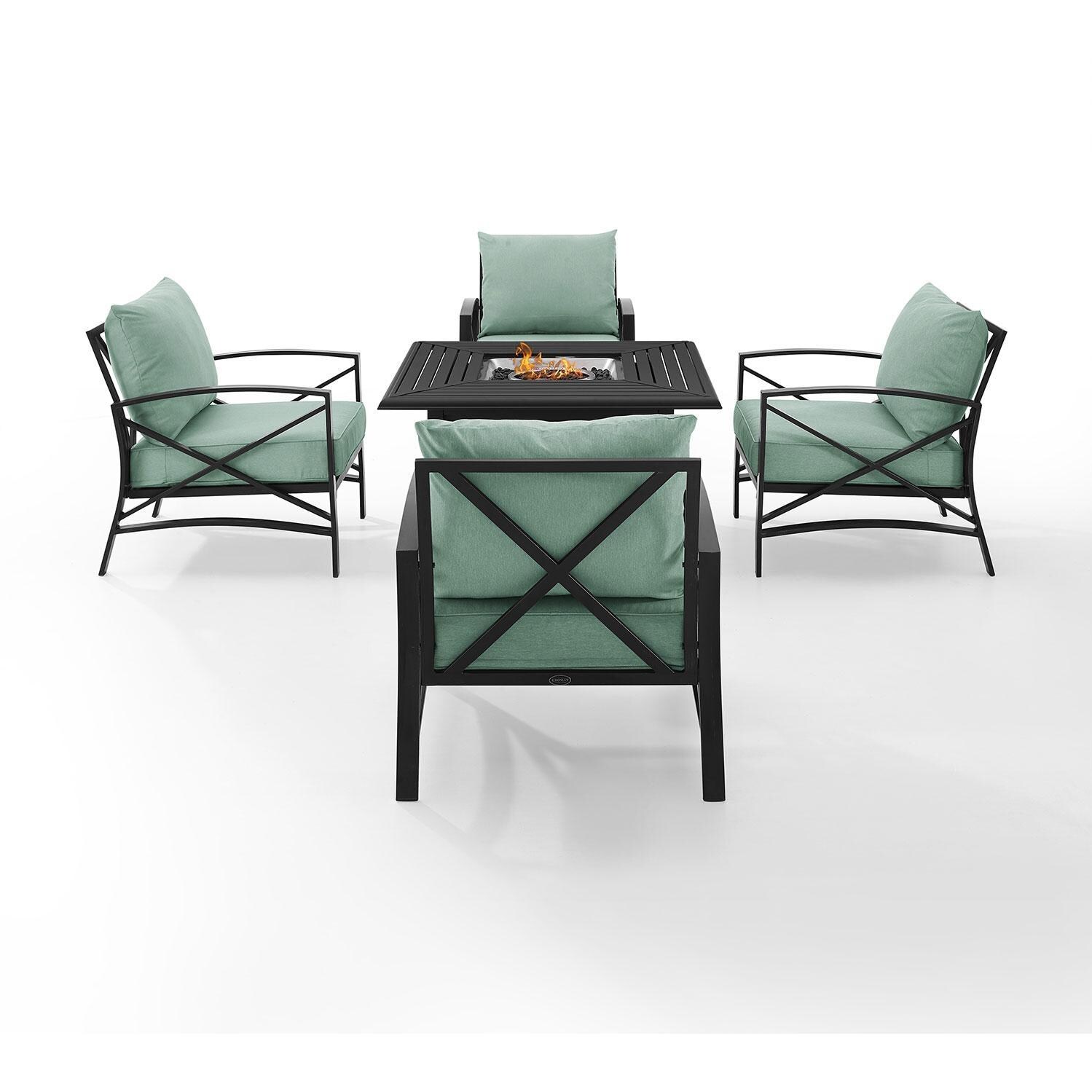 Ultimate Patio UP-82268BZ-MI 5Pc Outdoor Chair Set W/ Fire Table in Mist - Front View - White Background thumbnail