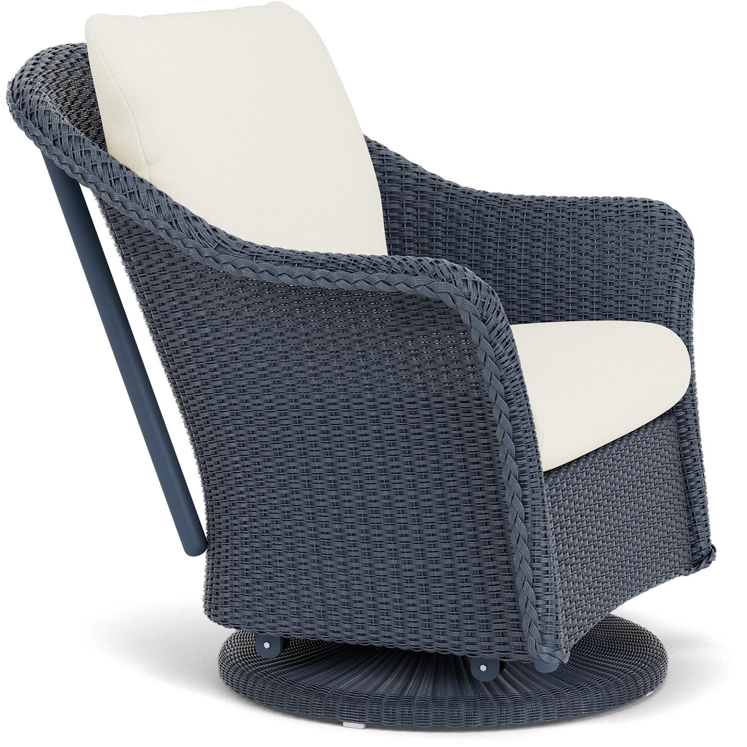 Lloyd Flanders Weekend Retreat Swivel Glider Lounge Chair in Denim Blue Finish W/ Sailcloth Salt Fabric - Angled thumbnail