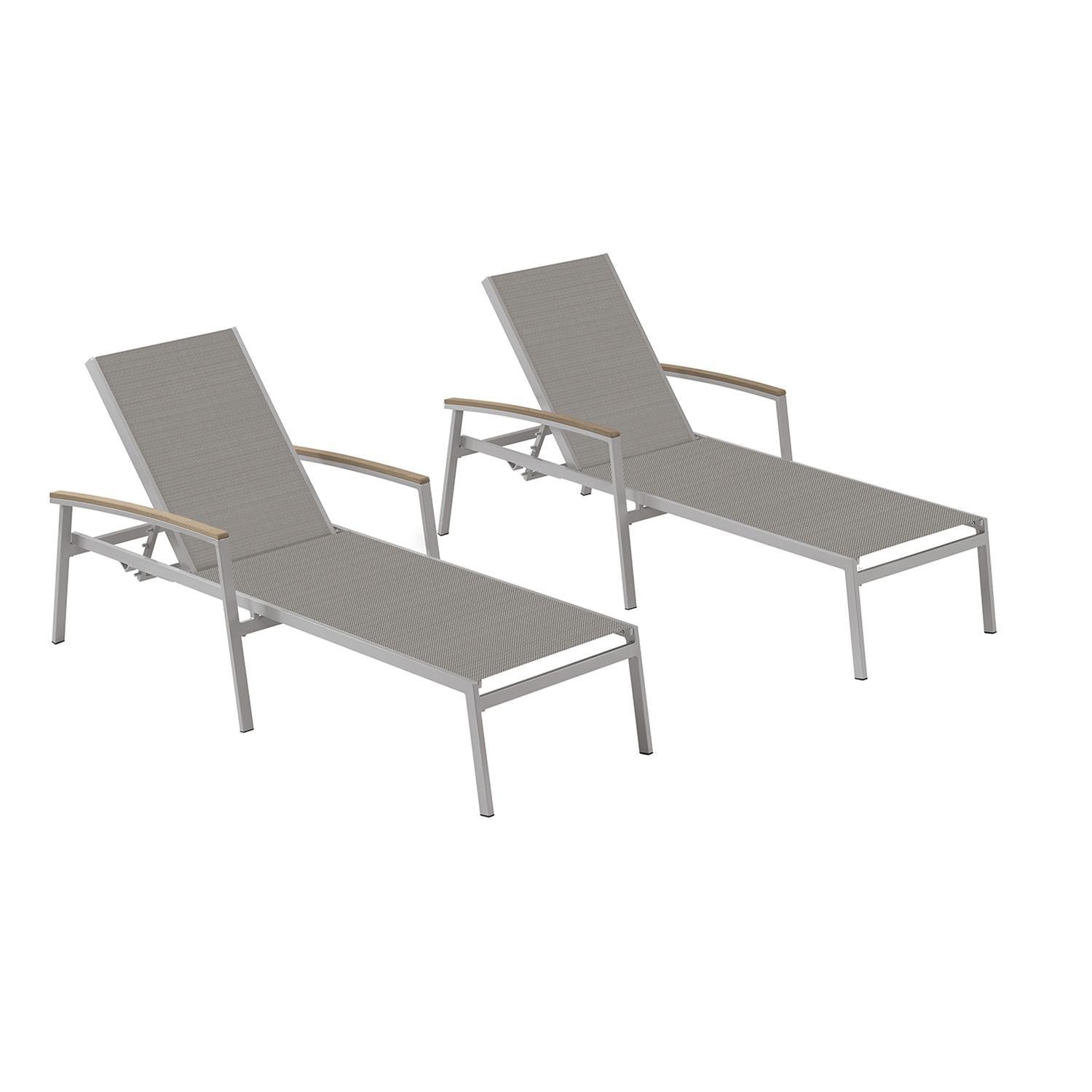 Travira 2 Pc Aluminum Chaise Lounge Set w/ Vintage Tekwood Arm Caps in Flint/Titanium by Oxford Garden