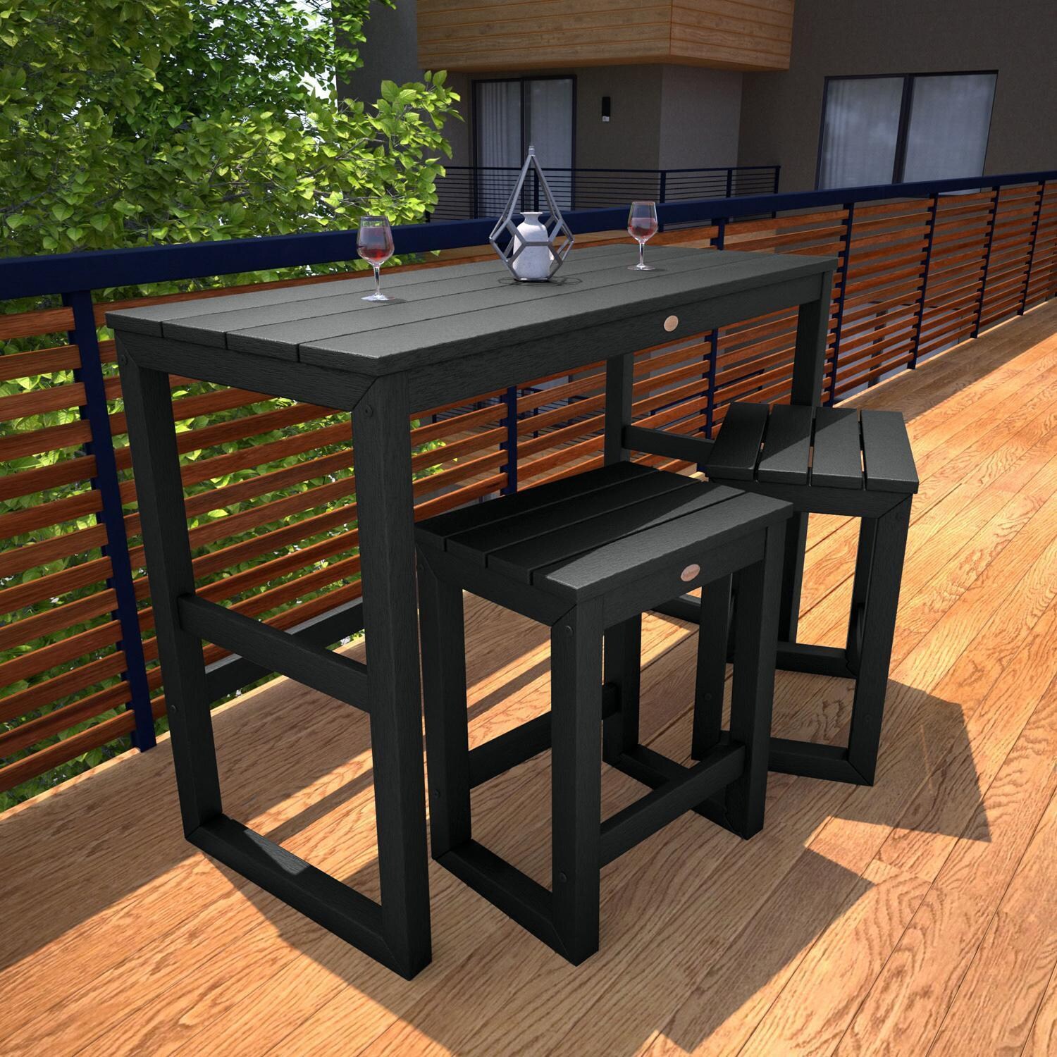 Lakeview Audubon 3 Pc Recycled Plastic Counter Height Balcony Dining Bar Set in Black - Front View - Lifestyle thumbnail