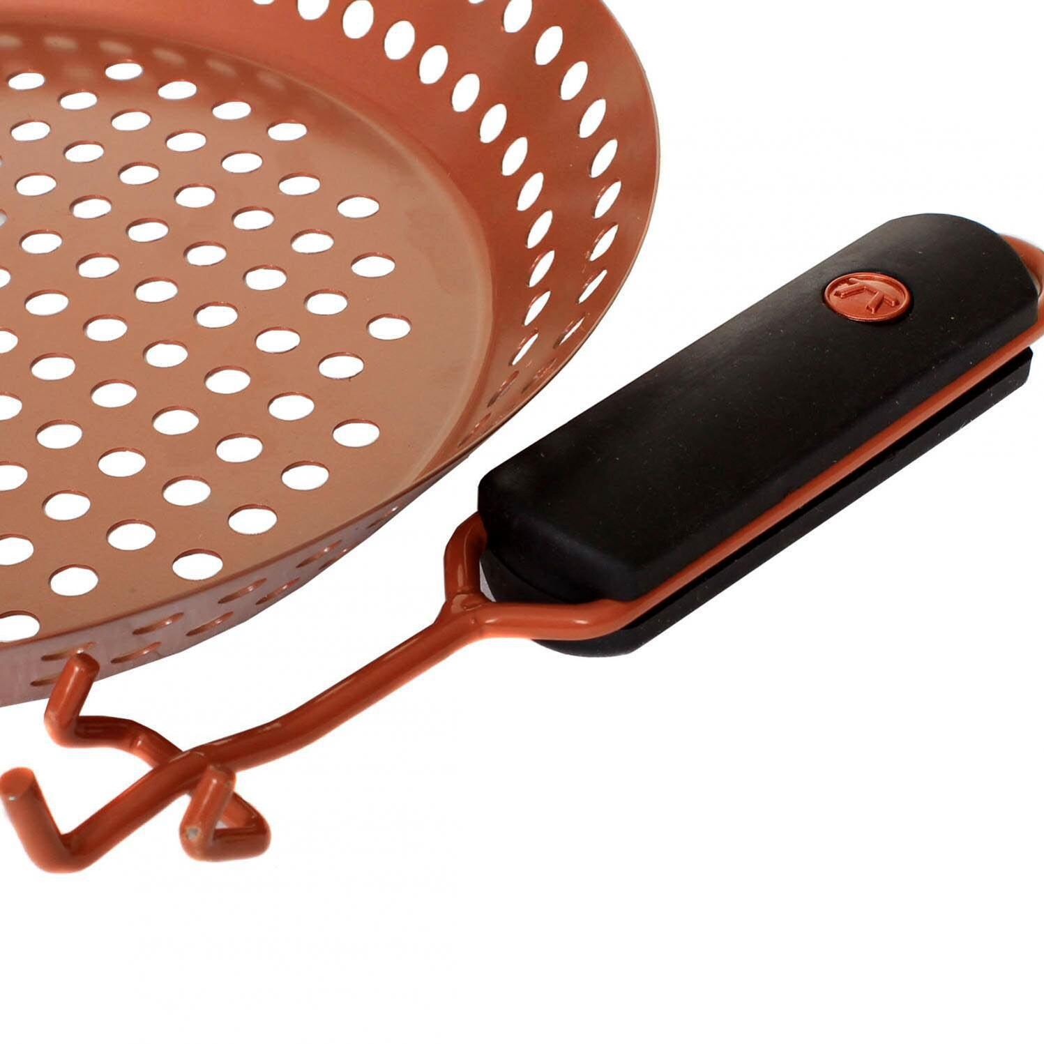 Outset 12-Inch Diameter Copper Non-Stick Grill Skillet With Removable Handle - Handle Detail thumbnail