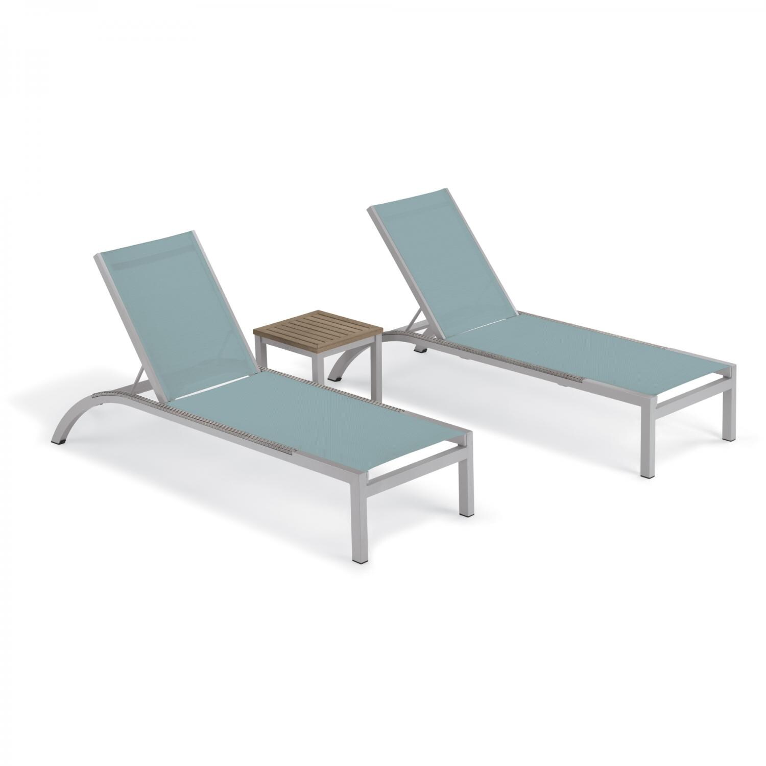 Argento 3 Piece Aluminum Patio Chaise Lounge Set W/ Wicker Side Rails & Tekwood Vintage End Table By Oxford Garden - Slate Sling