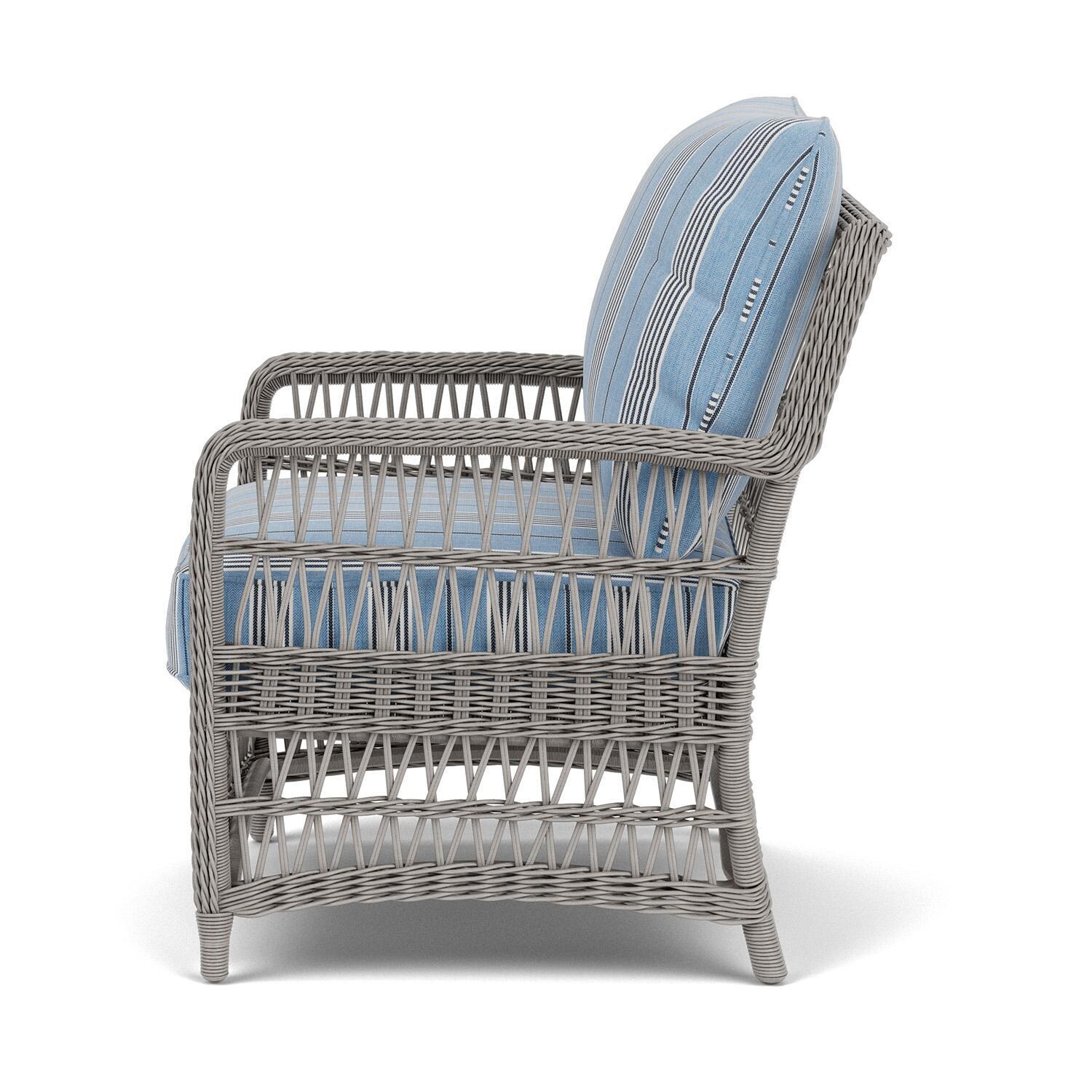 Lloyd Flanders Mackinac Lounge Chair in Putty Finish with Hansen Sky Fabric - Left Side thumbnail