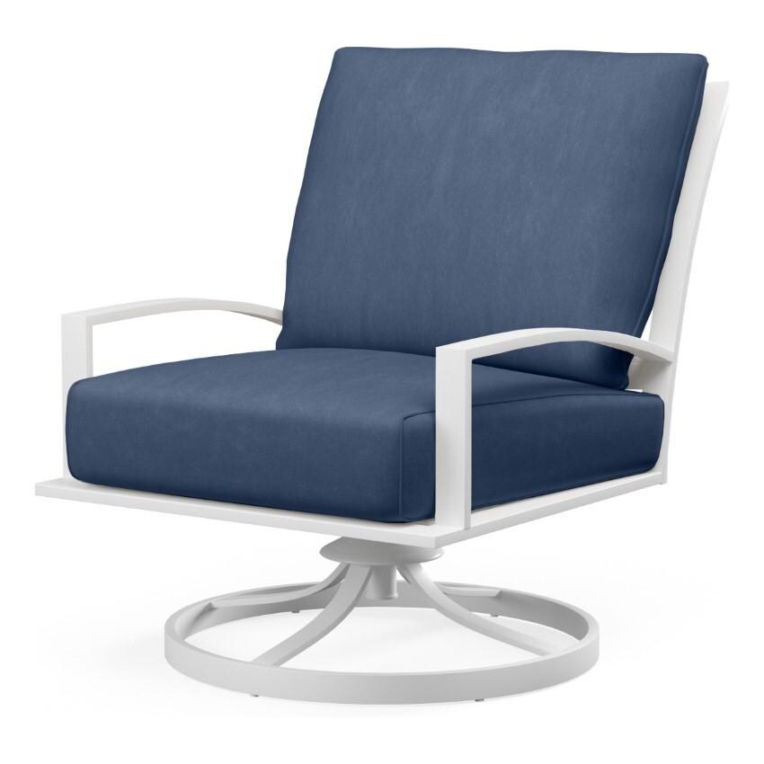 Bristol Aluminum Swivel Club Chair w/ Self Welt in White/Spectrum Indigo by Sunset West - White Background thumbnail