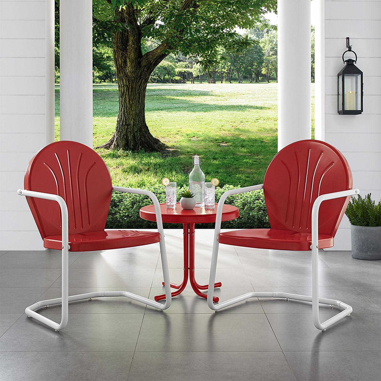 Ultimate Patio UP-32237RE-RE 3Pc Retro Outdoor Chair Set in Red Gloss with Red Table - Angled - Lifestyle thumbnail