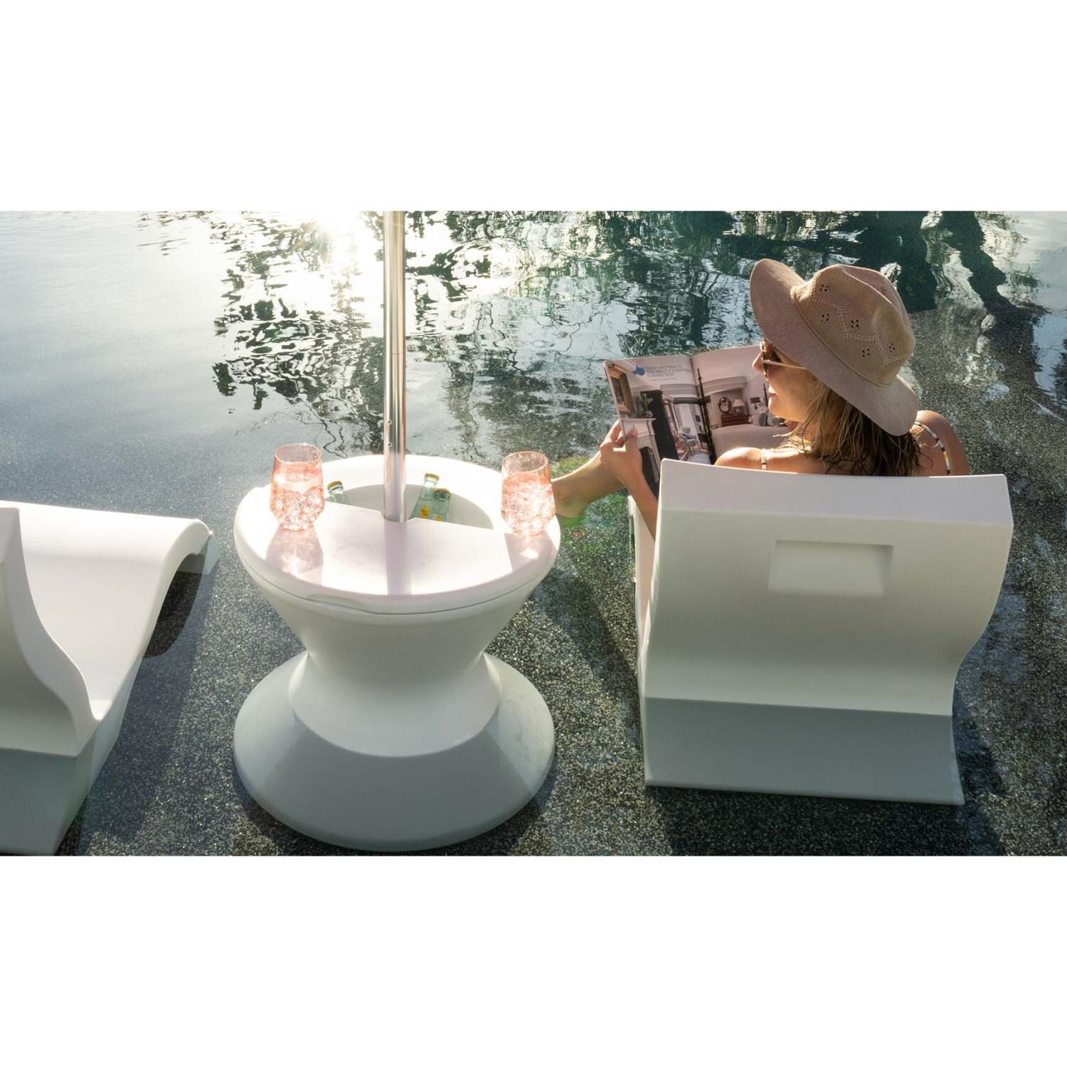 Ledge Lounger Signature Lowback Chair (Set of 2) W/Tall Ice Bin Side Table - White - Lifestyle thumbnail