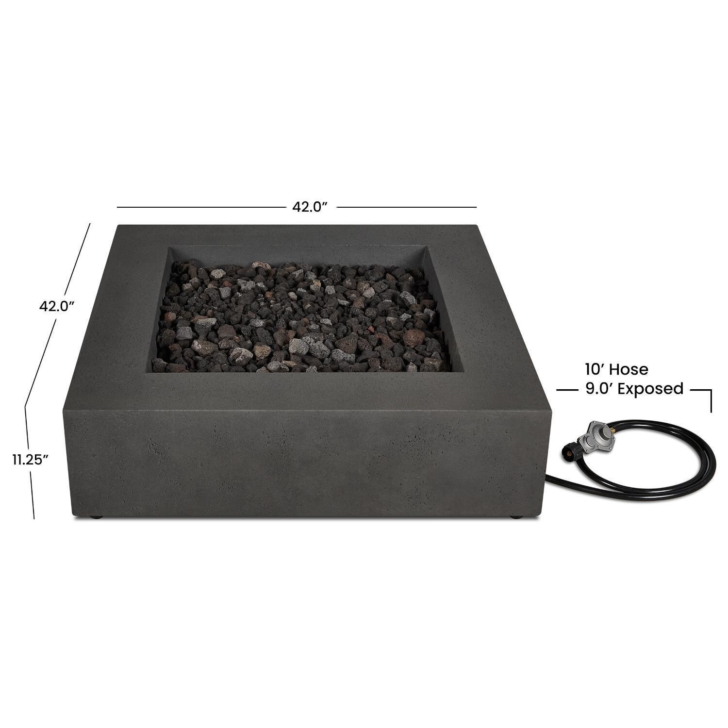 Hillview Bay 2714LP-CBN 42 Inch Square Glass Fiber Reinforced Concrete Propane Fire Pit Table in Carbon by BBQGuys Signature - Dimensions - Diagram thumbnail