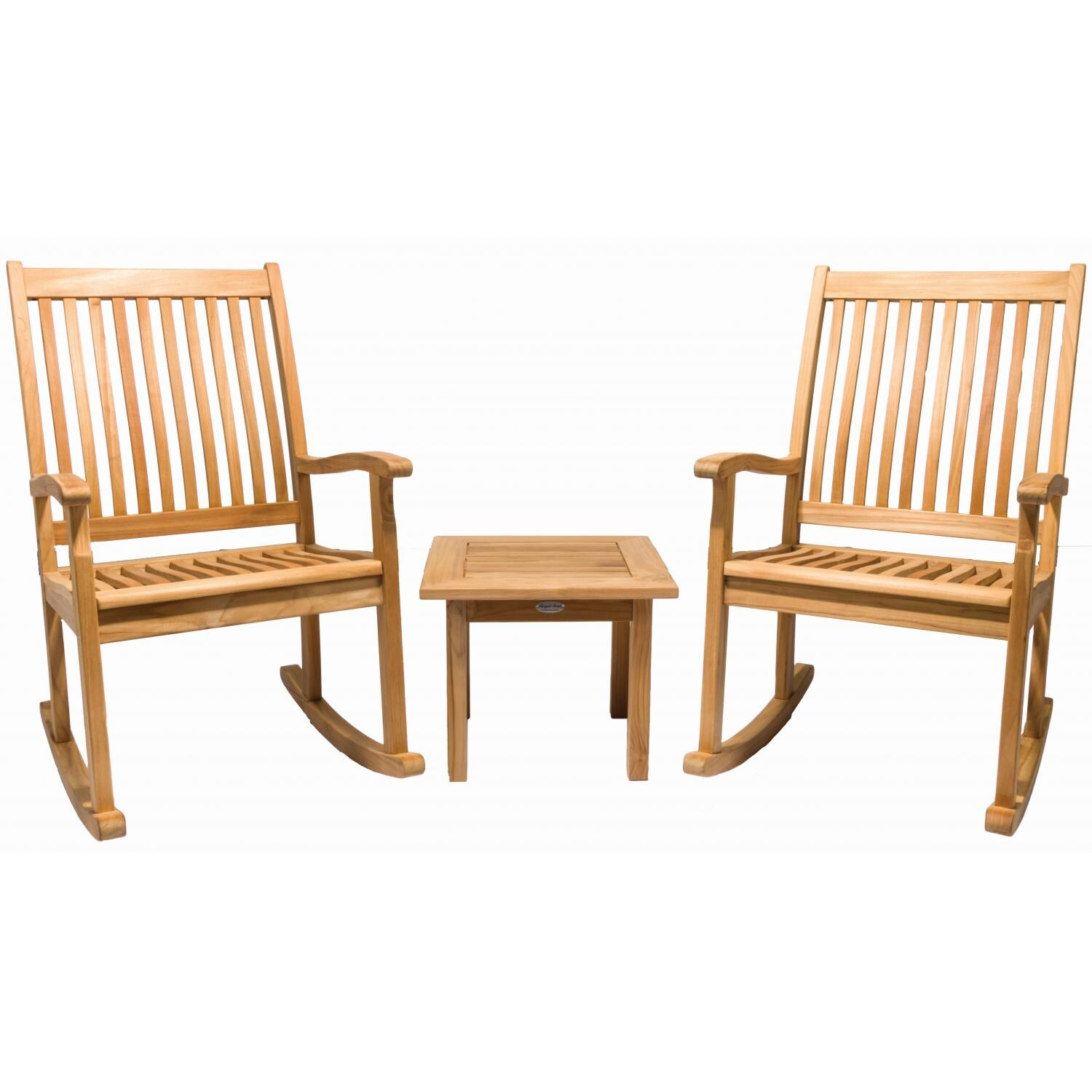 Royal Teak Collection 3 Piece Teak Patio Rocking Chair Set With Side Table thumbnail