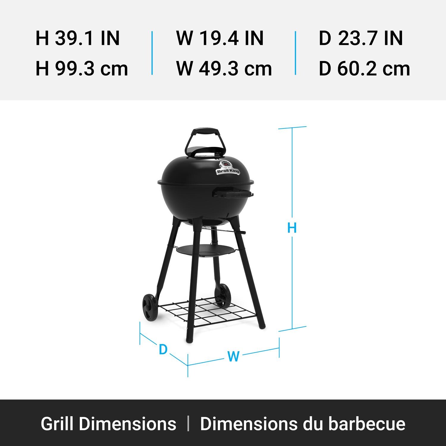 Broil King 400010 Kettle 18 1/2-in Charcoal Grill - Black - Dimensions thumbnail