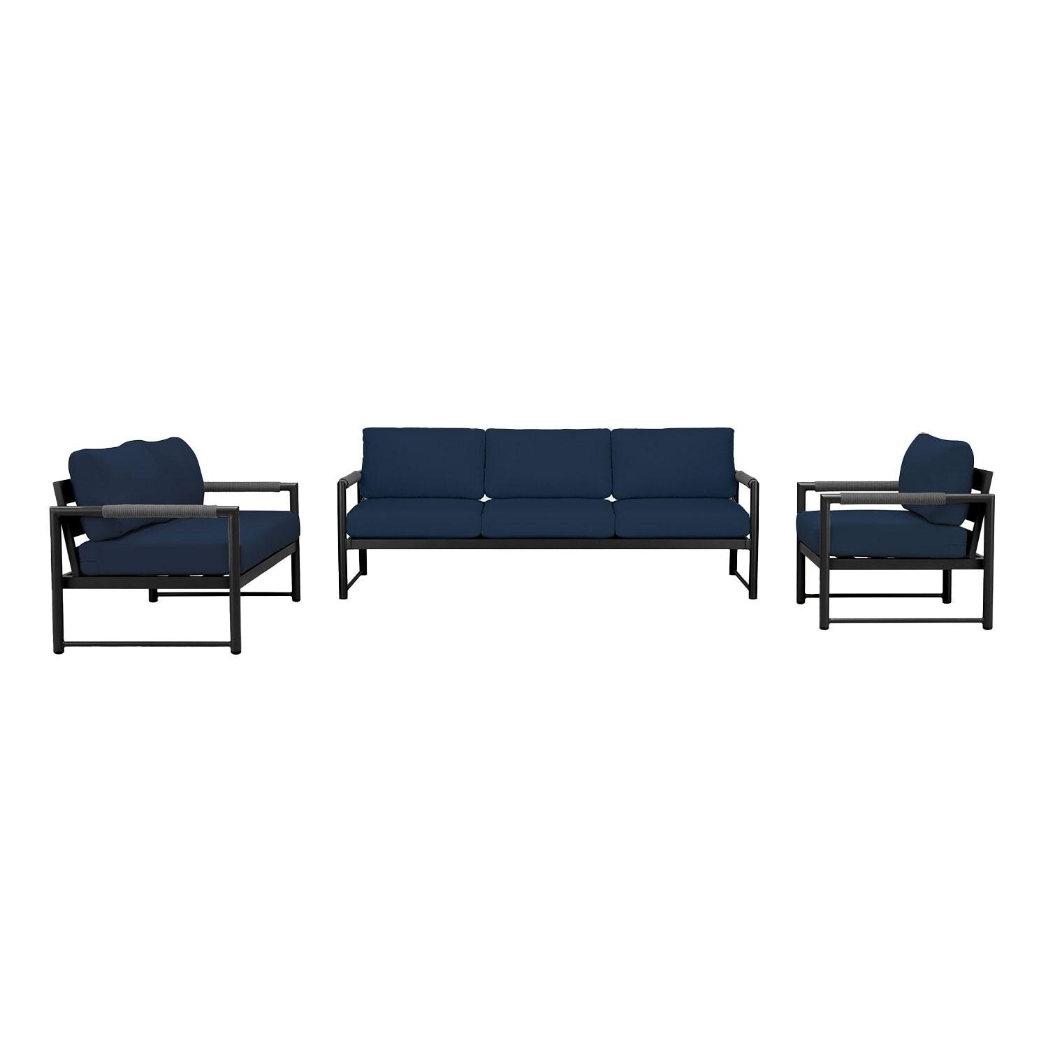 Lakeview AVEBAY-BK-CO-SET143-IN Avenue Bay Black/Carbon 3 Pc Sofa Loveseat Set - Spectrum Indigo - Display - White Background thumbnail